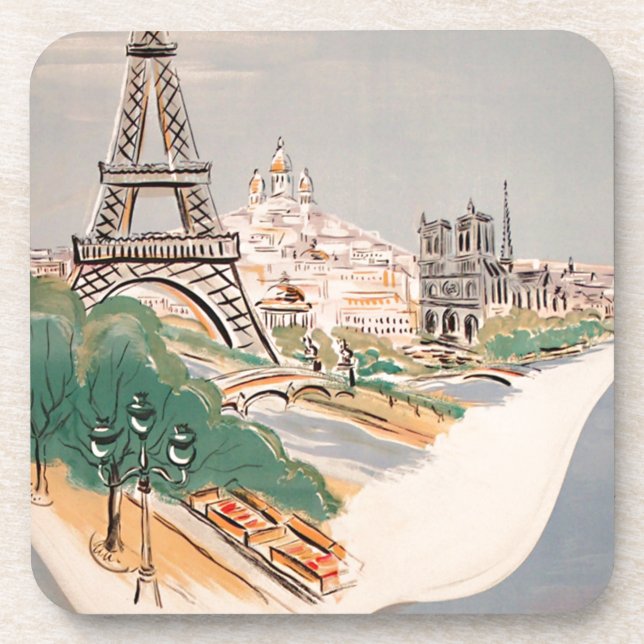 Vintager Eiffelturm Paris Luftreisewerbung Getränkeuntersetzer (Vorderseite)