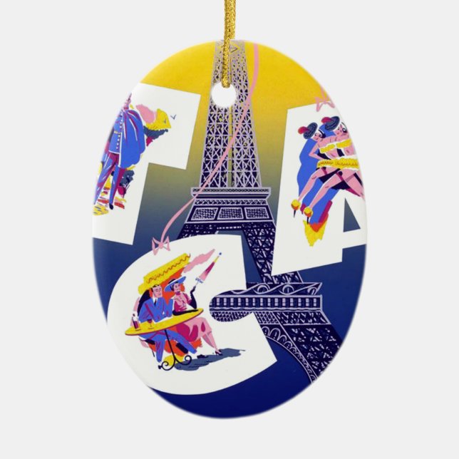 Vintager Eiffelturm Paris Luftreisewerbung Keramikornament (Vorne)