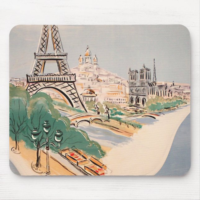 Vintager Eiffelturm Paris Luftreisewerbung Mousepad (Vorne)