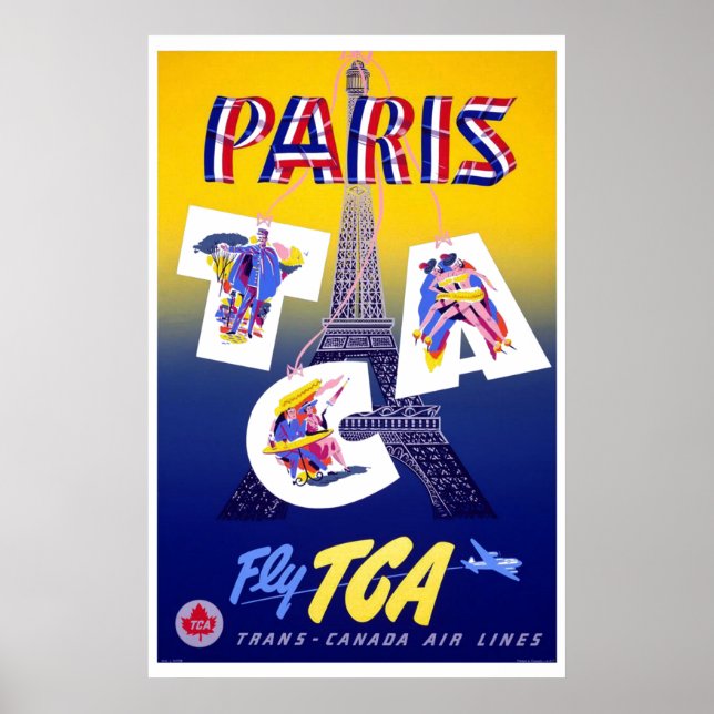 Vintager Eiffelturm Paris Luftreisewerbung Poster (Vorne)