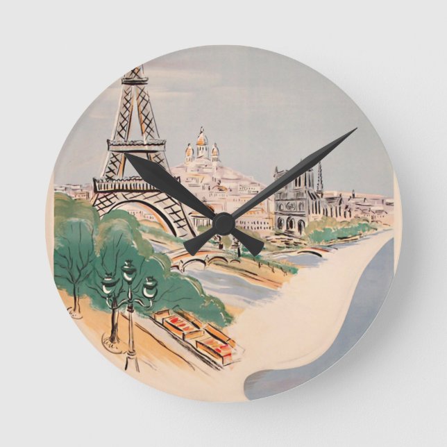 Vintager Eiffelturm Paris Luftreisewerbung Runde Wanduhr (Vorderseite)