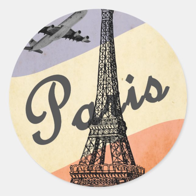 Vintager Eiffelturm Paris Luftreisewerbung Runder Aufkleber (Vorderseite)