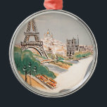 Vintager Eiffelturm Paris Luftreisewerbung Silbernes Ornament<br><div class="desc">Europäische Reisewerbung - Vintages Pariser Reiseplakat</div>