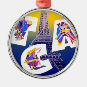 Vintager Eiffelturm Paris Luftreisewerbung Silbernes Ornament