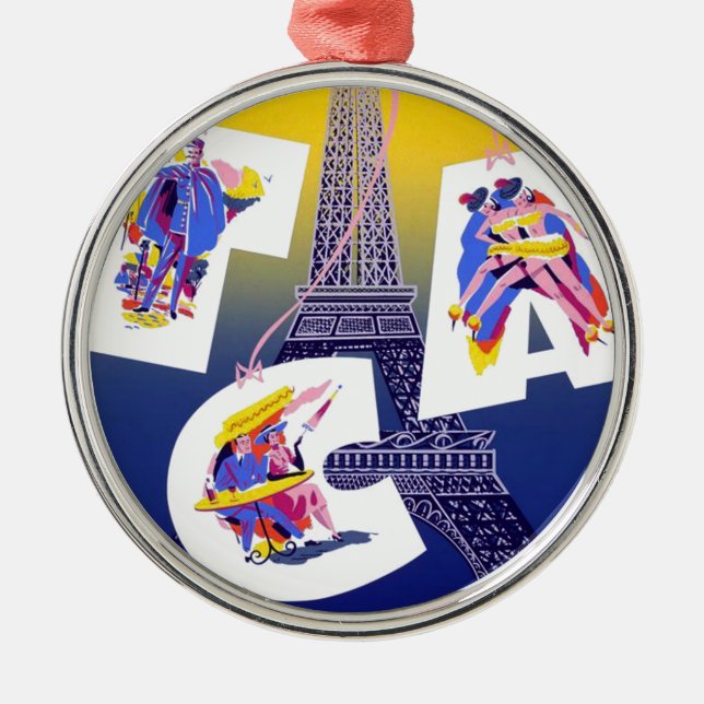 Vintager Eiffelturm Paris Luftreisewerbung Silbernes Ornament (Vorne)