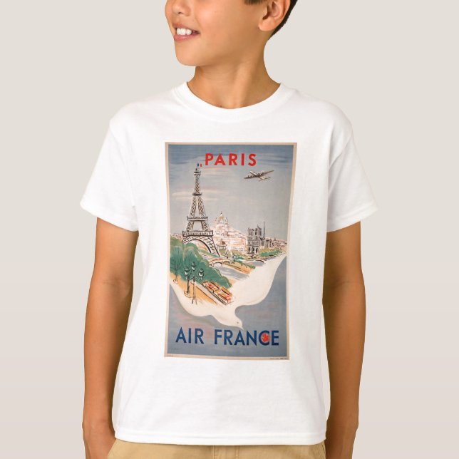 Vintager Eiffelturm Paris Luftreisewerbung T-Shirt (Vorderseite)