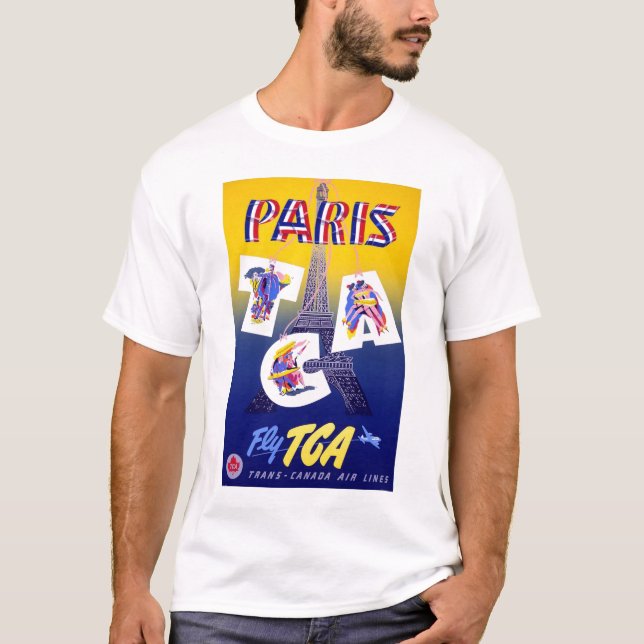 Vintager Eiffelturm Paris Luftreisewerbung T-Shirt (Vorderseite)