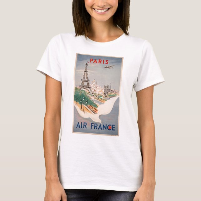 Vintager Eiffelturm Paris Luftreisewerbung T-Shirt (Vorderseite)