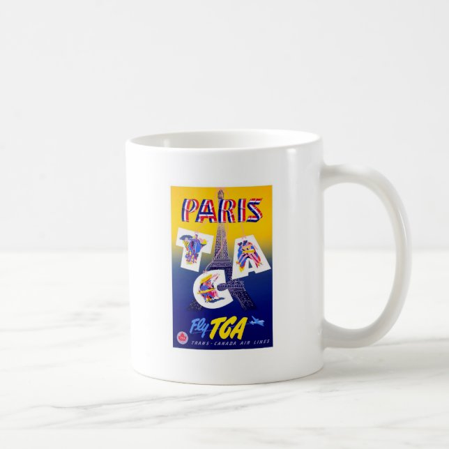 Vintager Eiffelturm Paris Luftreisewerbung Tasse (Rechts)