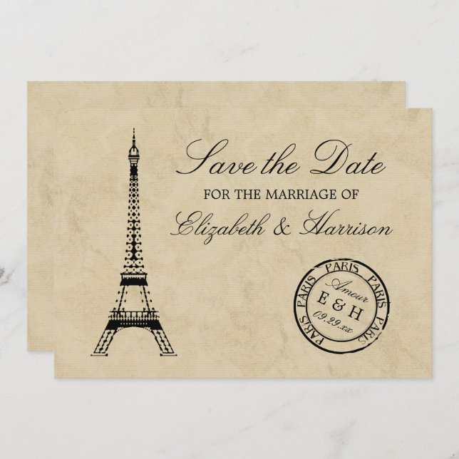 Vintager Eiffelturm Paris Postmark Save the Date (Vorne/Hinten)
