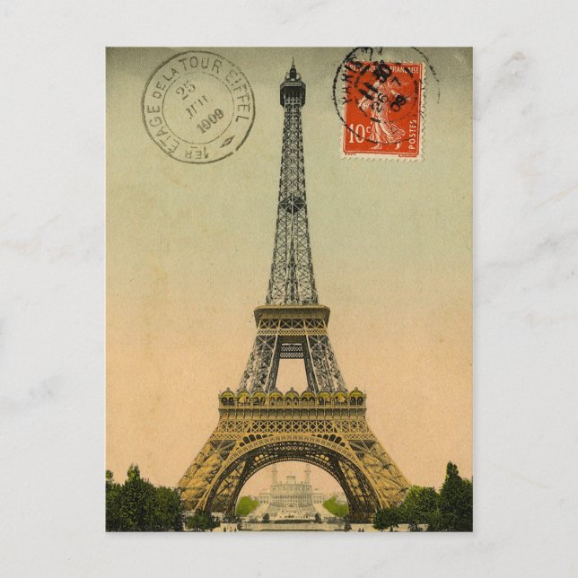 Vintager Eiffelturm Postkarte (Vorderseite)