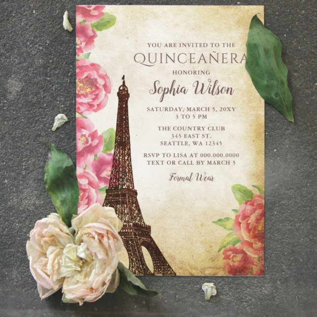 Vintager Eiffelturm Quinceañera Einladung (Von Creator hochgeladen)