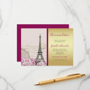Vintager Eiffelturm Rosa Blüten Gold Burgund Begleitkarte