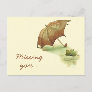 Vintager einsamer Frosch mit Schirm Vermisst Sie Postkarte