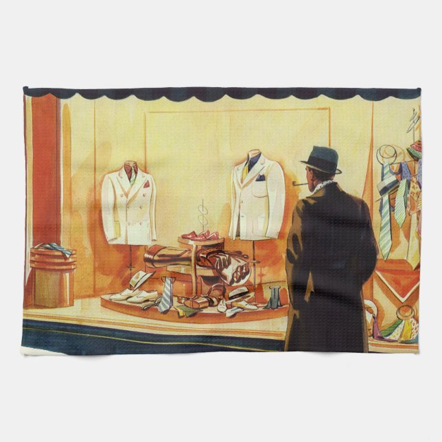 Vintager Einzelhandel, Einzelhandel mit Menschenfe Geschirrtuch (Horizontal)