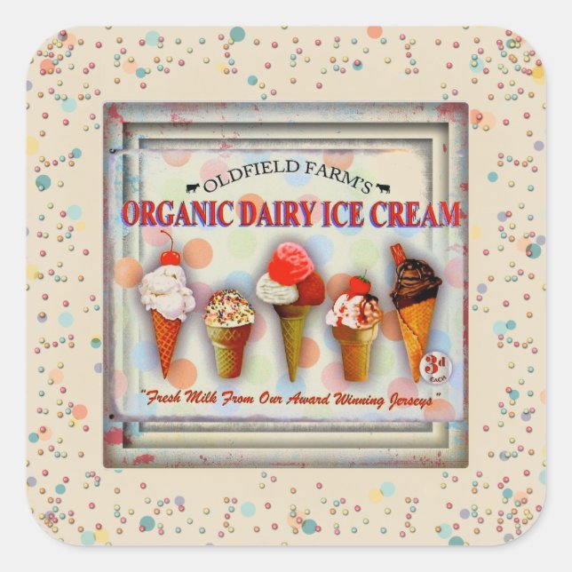 Vintager Eiskonus signiert niedliche Sprinklen Quadratischer Aufkleber (Vorderseite)