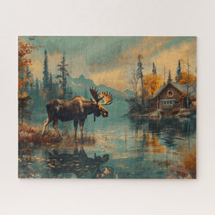 Vintager Elchsee-Hütte Herbstblätter 16x20 Puzzle