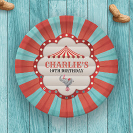 Vintager Elefant im Circus Red & Blue-Muster Pappteller
