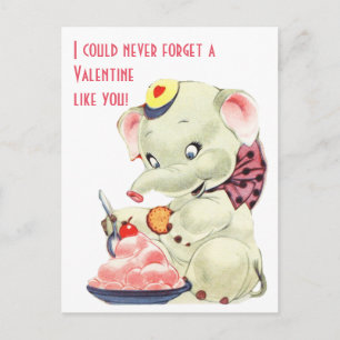 Vintager Elefant mit Eiscreme-Valentinstag Feiertagspostkarte