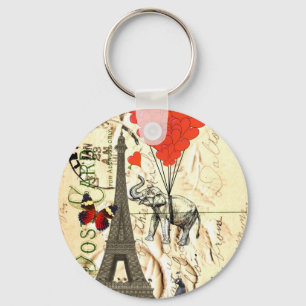 Vintager Elefant u. rote Herzballone Schlüsselanhänger