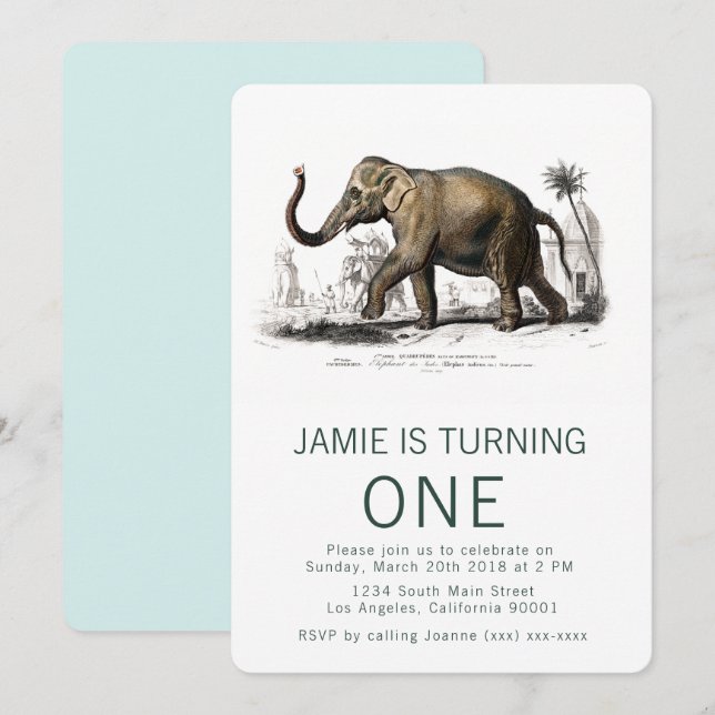 Vintager Elefant zum Geburtstag Einladung (Vorne/Hinten)