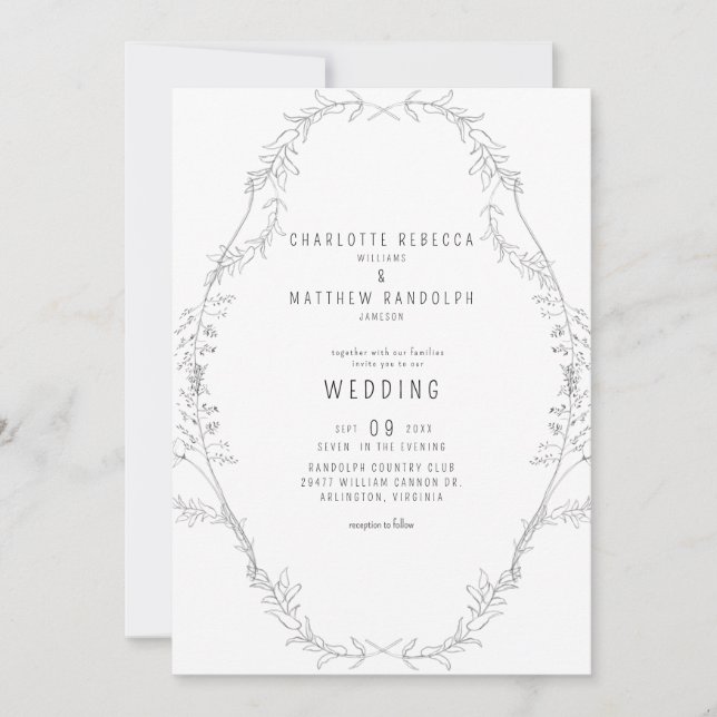 Vintager, eleganter, handGezeichnet Foliage Weddin Einladung (Vorderseite)