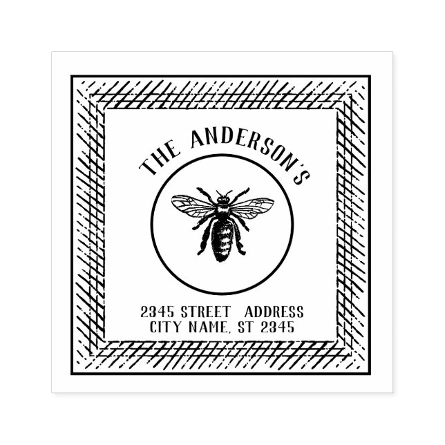 Vintager, eleganter Name der rustikalen Bienenfami Gummistempel (Prägung)