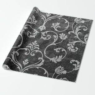 Vintager, eleganter, schwarz-weißer Blumenstaub Geschenkpapier