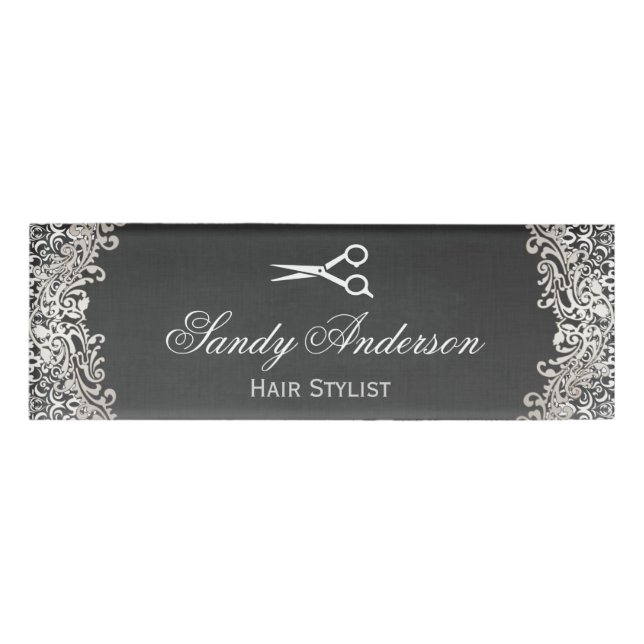 Vintager eleganter silberner namenschild (Vorderseite)