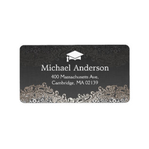 Vintager Eleganter Silver Damask Grad Abschluss Adressaufkleber