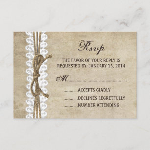 Vintager Eleganter Twine auf Lace Wedding RSVP-Kar RSVP Karte