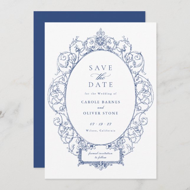 Vintager Eleganter Zierrahmen Rett Datum Einladung (Vorne/Hinten)