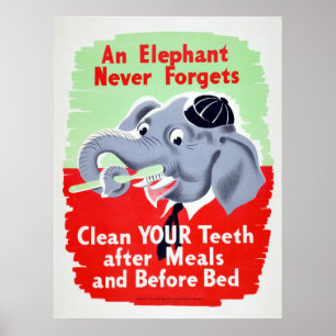 Vintager Elephant Dentist Brush Poster