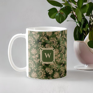 Vintager Emerald Green Gold Damask mit Monogramm Kaffeetasse