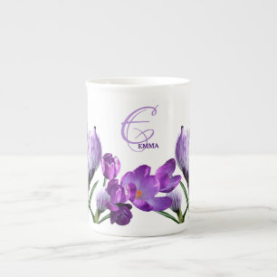Vintager Emma-Name mit violetten Blumen Prozellantasse