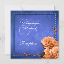 Vintager Empfang der blauen orange Hochzeit Einladung