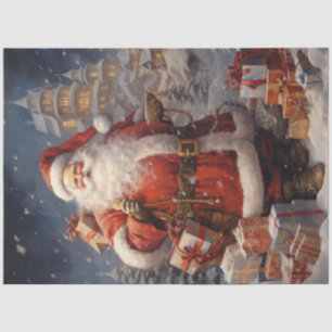 Vintager Empfang des Weihnachtsmanns mit Geschenke Seidenpapier