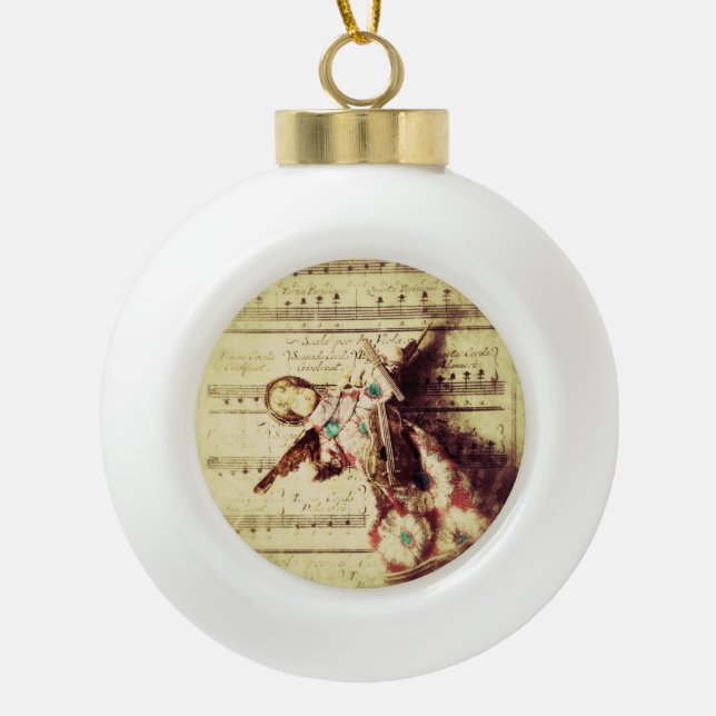 Vintager Engel auf Keramik Kugel-Ornament (Vorderseite)