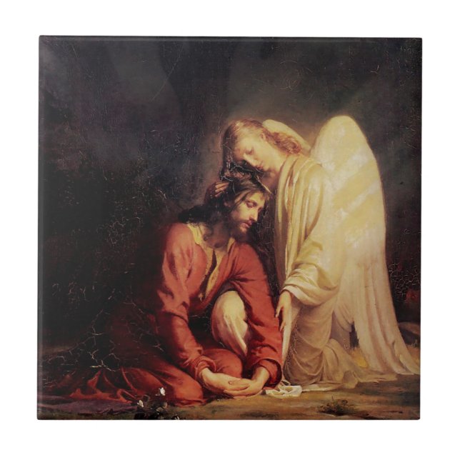 Vintager Engel, der Jesus tröstet Fliese (Vorderseite)