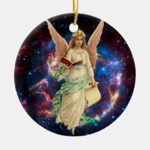 Vintager Engel im Himmel Keramikornament