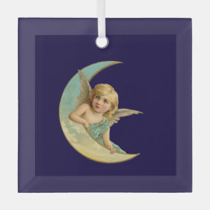 Vintager Engel in Crescent Moon Ornament Aus Glas