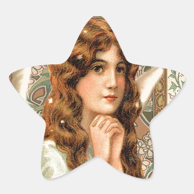 Vintager Engel mit Blume Stern-Aufkleber (Vorderseite)
