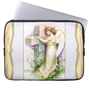 Vintager Engel mit Christlichem Kreuz Laptopschutzhülle
