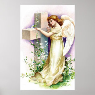 Vintager Engel mit Christlichem Kreuz Poster