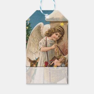 Vintager Engel mit Fawn and Town Basket Weihnachte Geschenkanhänger