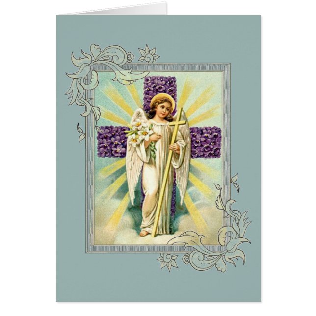 Vintager Engel mit lila Kreuz (Vorne)