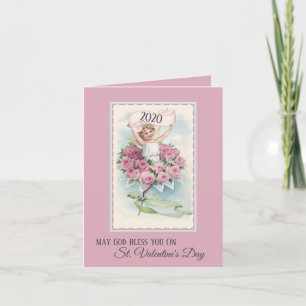 Vintager Engel mit Rose Valentinstag Card Feiertagskarte