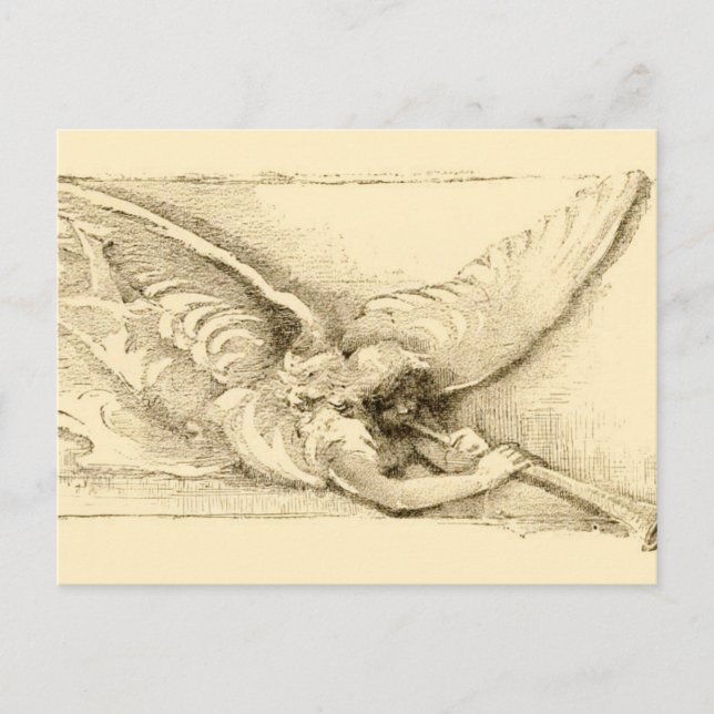 Vintager Engel mit Trumpet Monoton Postkarte (Vorderseite)