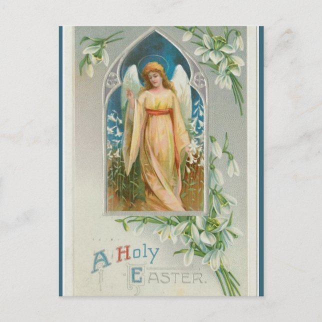 Vintager Engel mit weißer Blume Ostern Postkarte (Vorderseite)