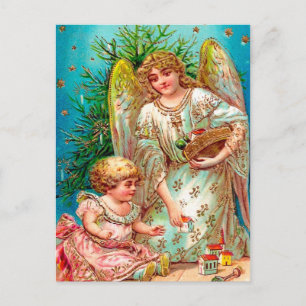 Vintager Engel und Kinderweihnachtskarte Feiertagspostkarte